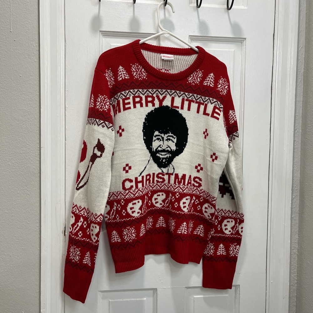 Bob Ross Merry Little Christmas Trees XMAS Sweater